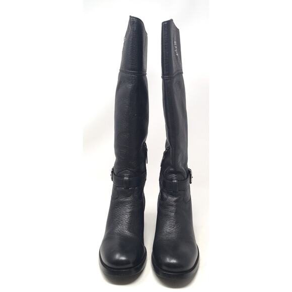 PRADA Cervo Women's Size 37.5 Black Leather Authentic Designer Knee High Boots - Picture 4 of 9